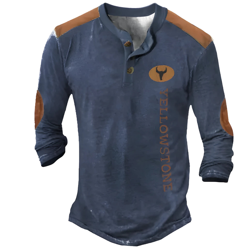 Men's long sleeve Henley shirt in solid polyester with printed detail, available in CT09-PL10581 colour