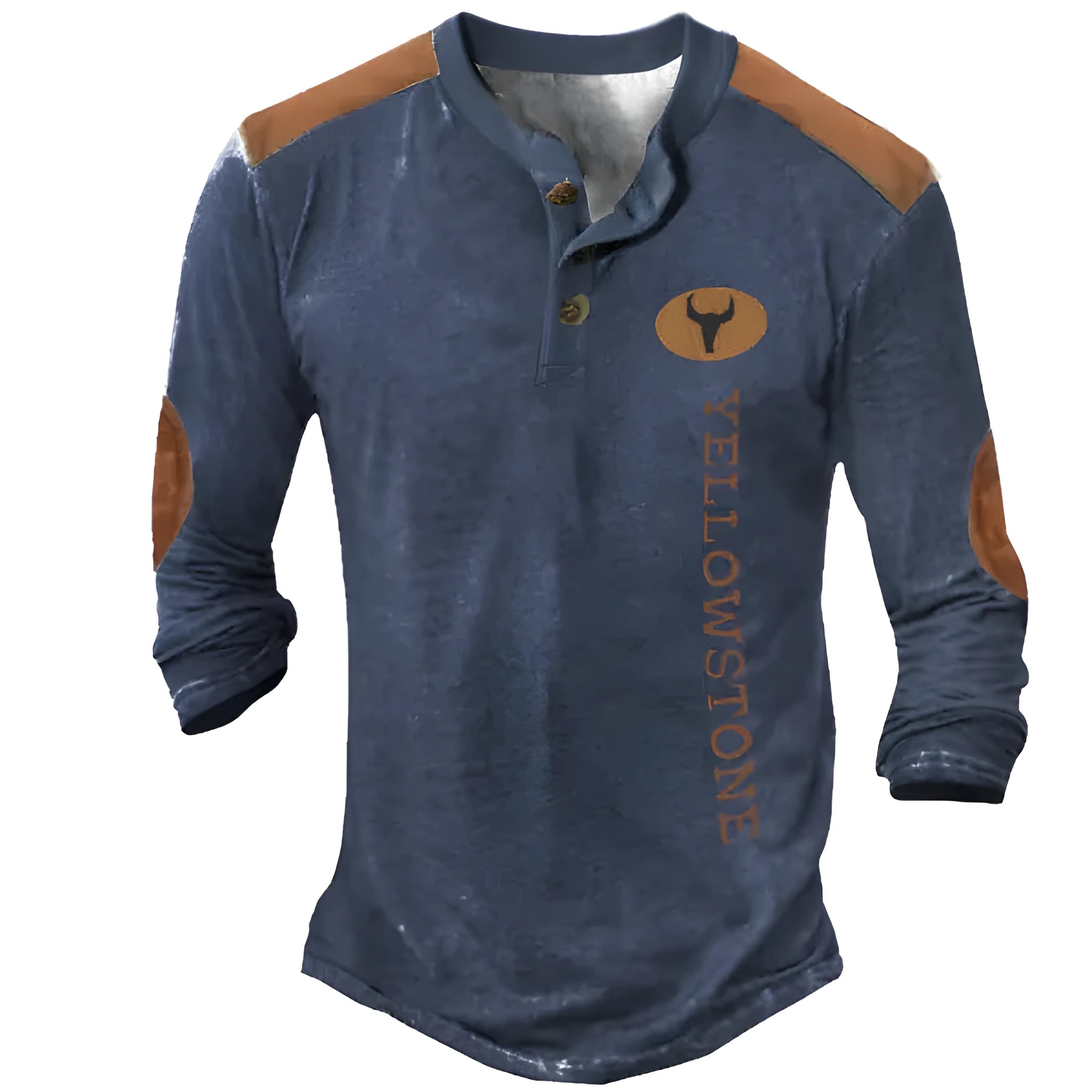 Men's long sleeve Henley shirt in solid polyester with printed detail, available in CT09-PL10581 colour