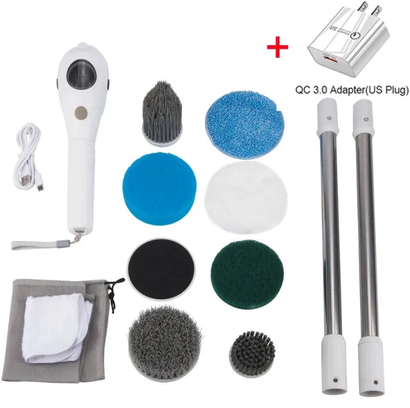 White handheld cleaning ball with rechargeable lithium battery and cleaning brush accessories