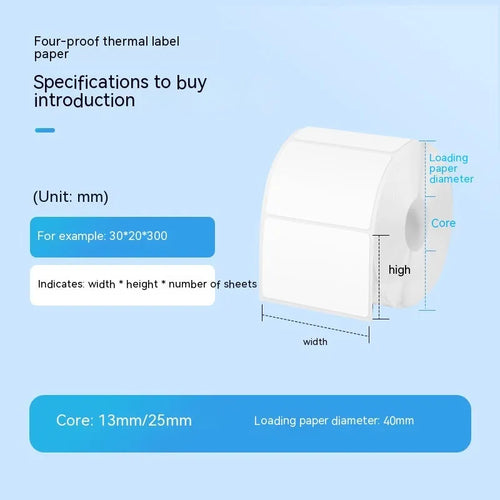 Roll of 160 white 40x40mm thermal synthetic paper labels with bright film finish for retail price tagging