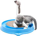 Blue cat scratching pad with circular ball track and replaceable cardboard centre for feline scratching and play
