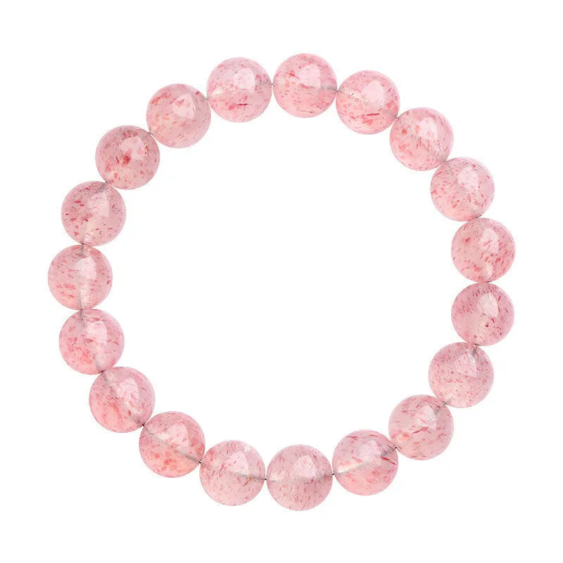 Strawberry quartz crystal bracelet with 10mm polished beads on elastic string