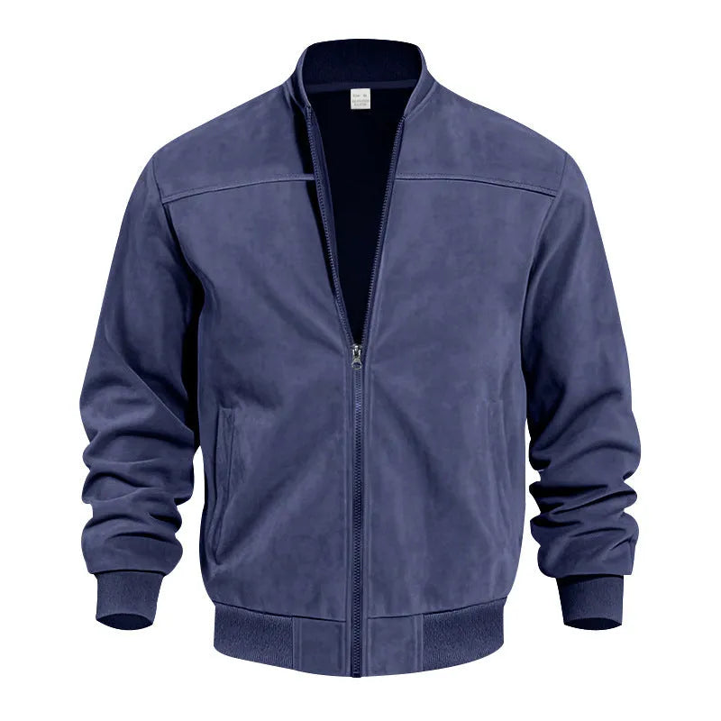 Men's plus size casual jacket in polyester suede fabric, shown in Army Green colour.