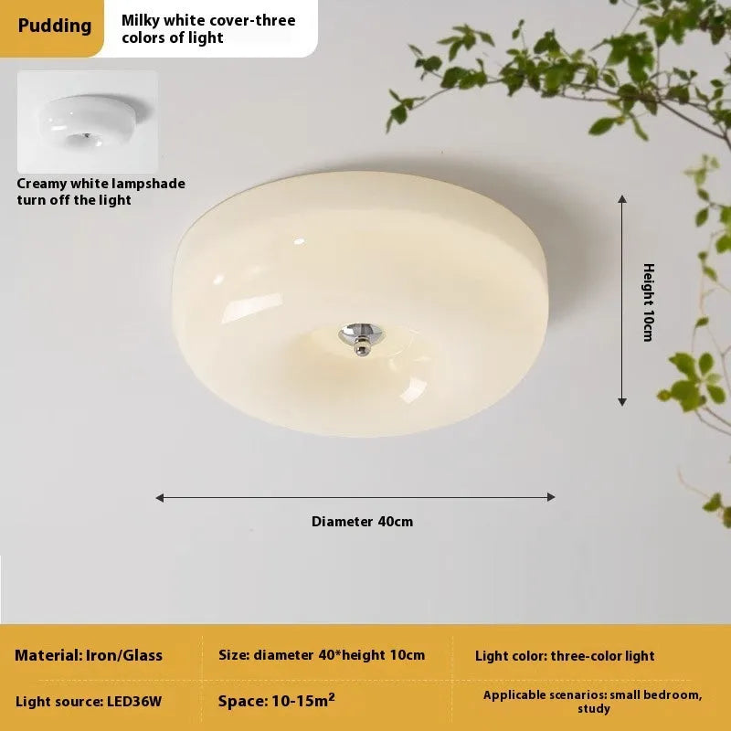Cream American-style bedroom ceiling lamp with three-colour light mounted centrally