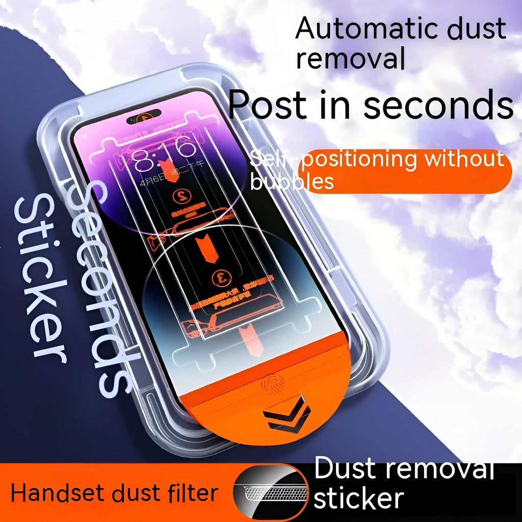 iPhone tempered glass privacy screen protector with anti-fingerprint and anti-blue light features.