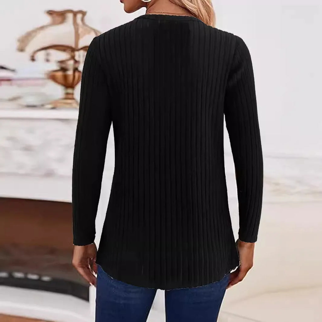 Casual knitted button-front pullover sweater in solid colour with regular sleeves