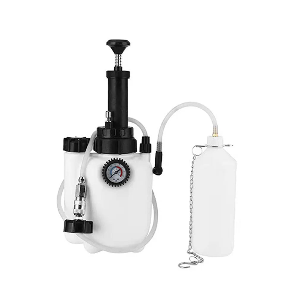 White 3-litre automotive brake fluid replacement tank tool with copper pipe and iron fittings