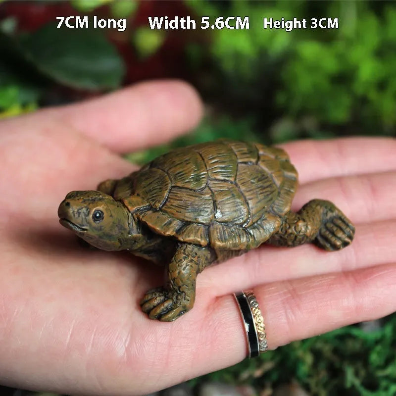 Small green and brown simulation turtle resin ornament for fairy garden and micro landscape decoration.