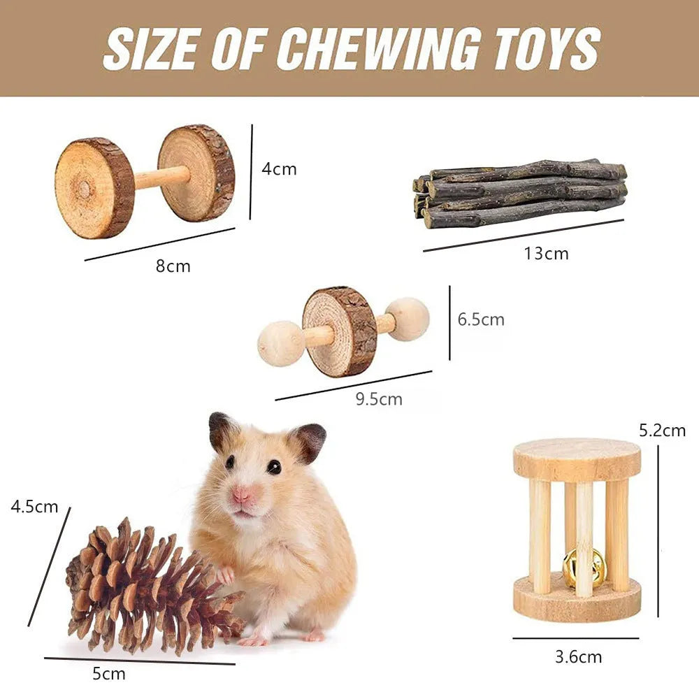 Wooden toy combination set for rabbits, guinea pigs, and parrots with straw mattress and natural material balls