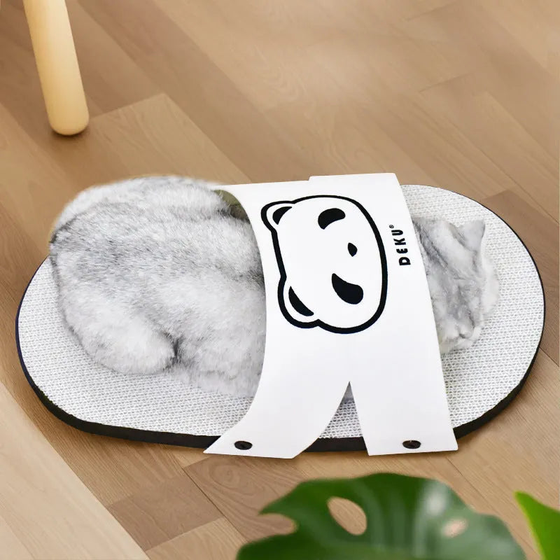 White corrugated paper cat scratch board with slipper style design for feline scratching
