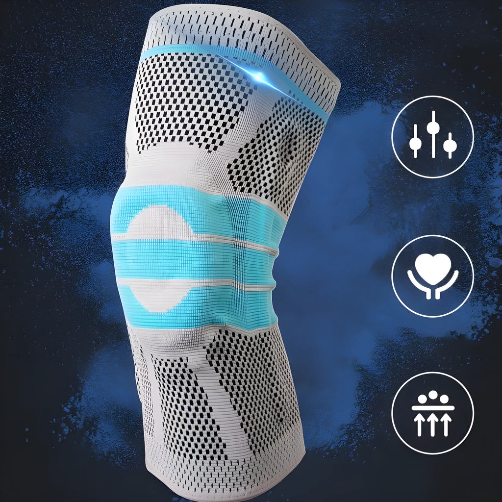 Sky blue silicone grip knee pads for running and basketball in four size options