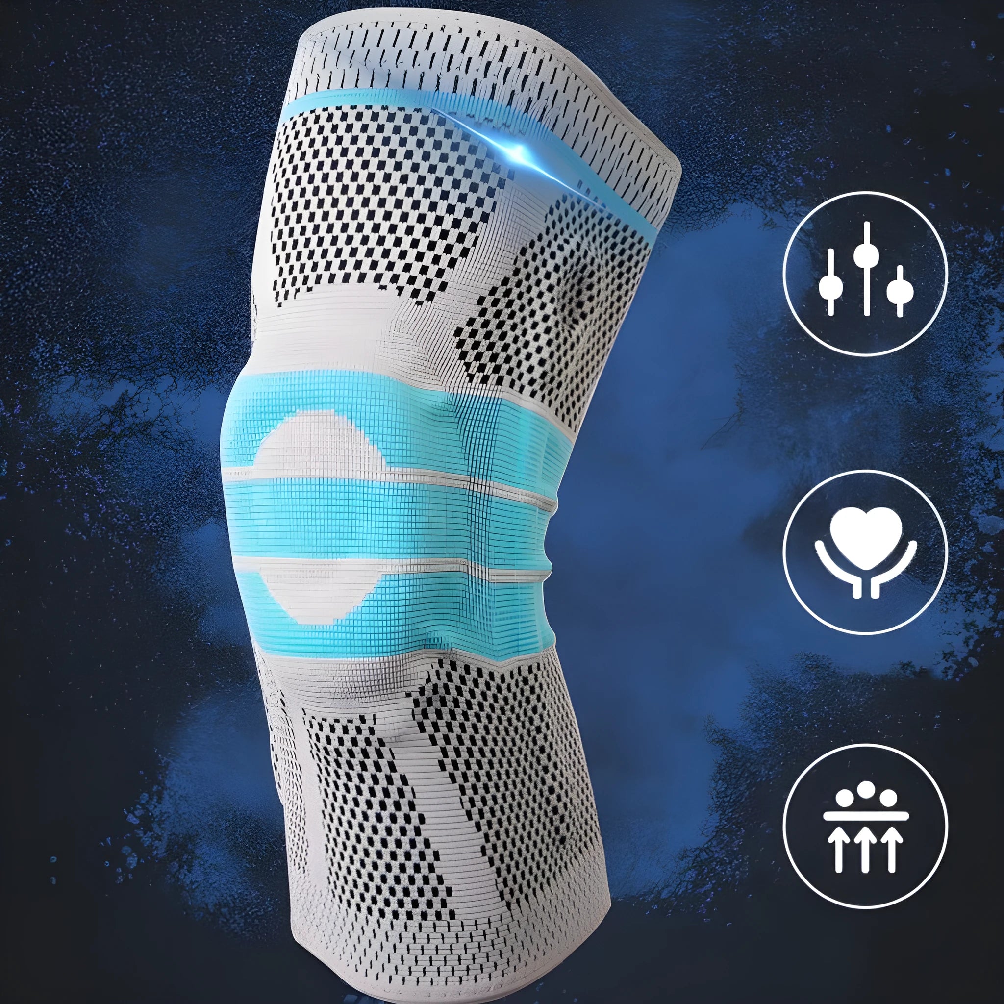 Sky blue silicone grip knee pads for running and basketball in four size options
