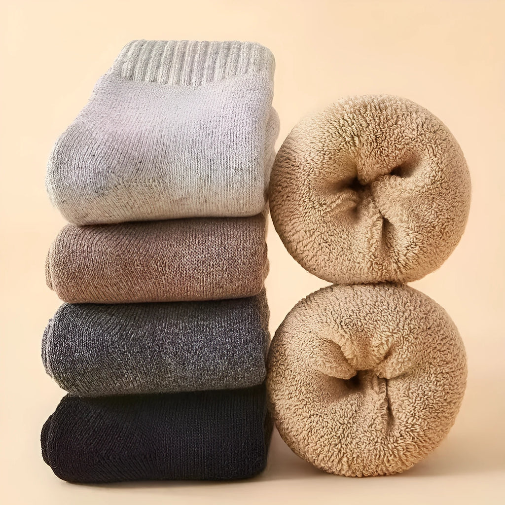 Winter wool socks with thick merino midsole in black, khaki, light grey and dark grey colours