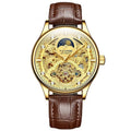 Men's automatic waterproof mechanical watch with leather strap and stainless steel case