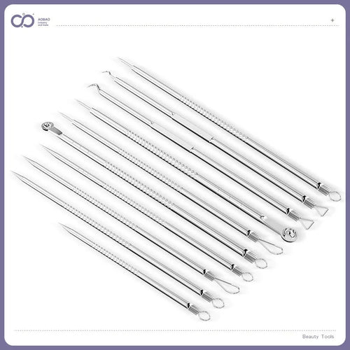 Four metal acne needles with ultra fine pointed tips for blackhead removal and skincare treatment