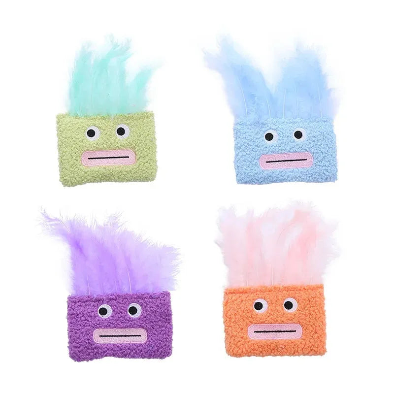 Catnip plush toy with big mouth explosion head shape in blue, green, orange or purple colour