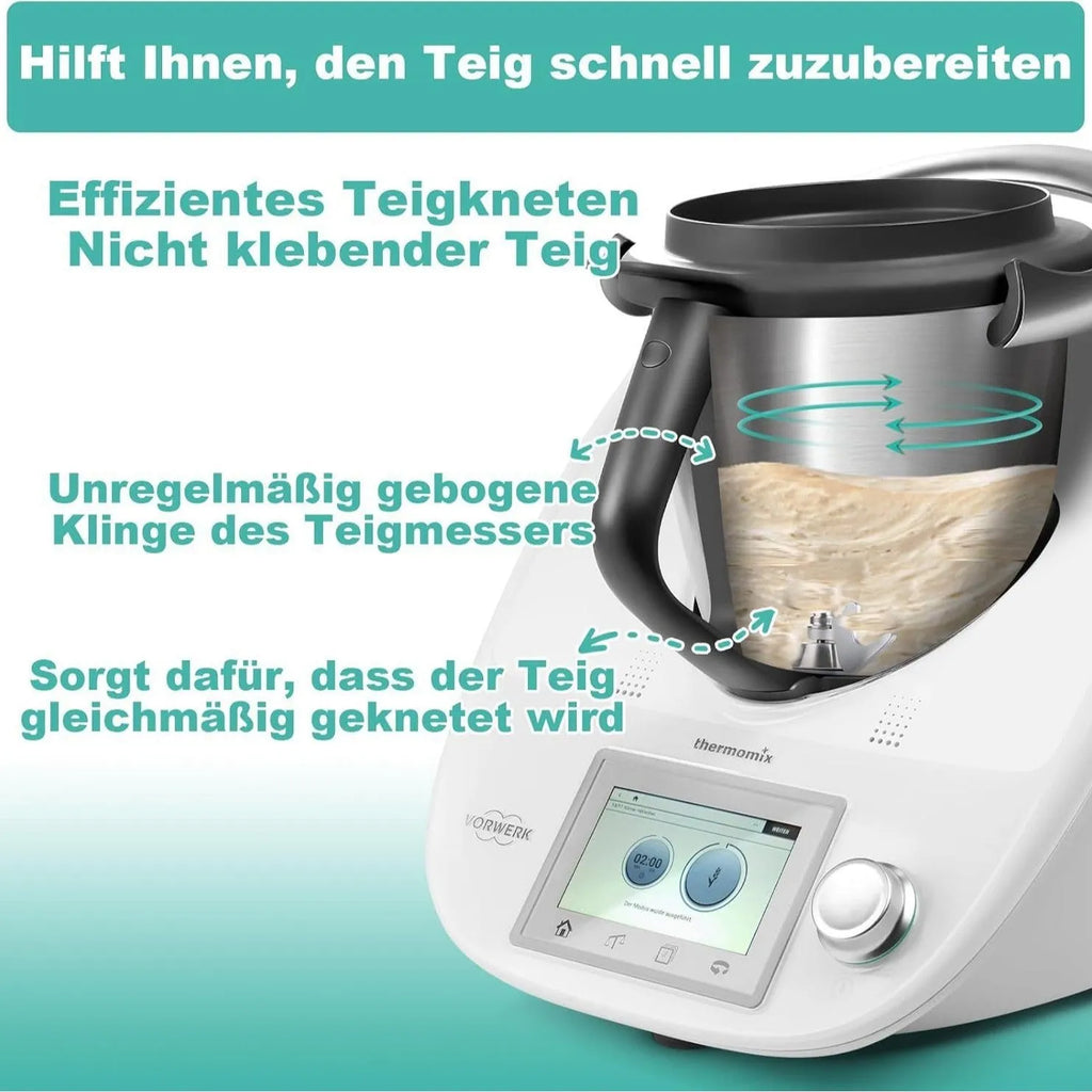 Stainless steel dough knife with ceramic blade for Thermomix TM6 and TM5 food processors.
