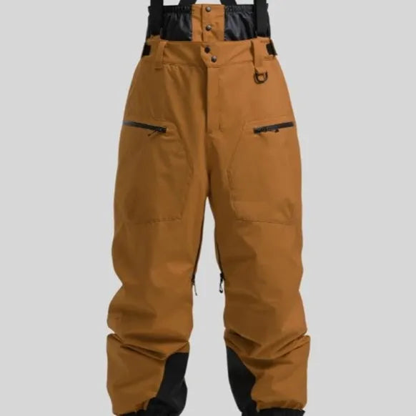 Men's waterproof ski trousers with reinforced straps in flame-retardant linen fabric