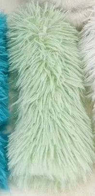 Blue, green, pink, and white plush cat toy pillow measuring 27 by 10 centimetres.