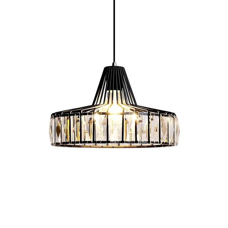 Modern light luxury style crystal chandelier ceiling lamp with LED light in black or gold finish.