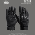 Men's black tactical full-finger gloves with touch screen capability on the fingertips.