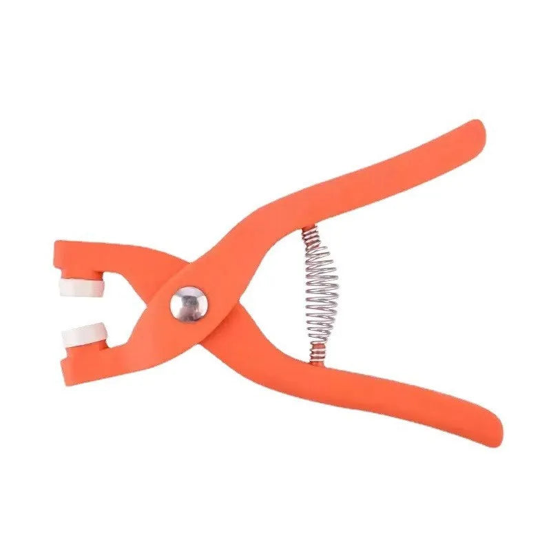 Stainless steel five claw no-sew suit buttons and application pliers for children's clothing.