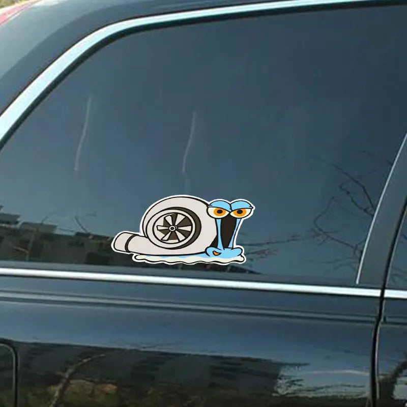 White reflective car sticker with cartoon snail design for vehicle decoration