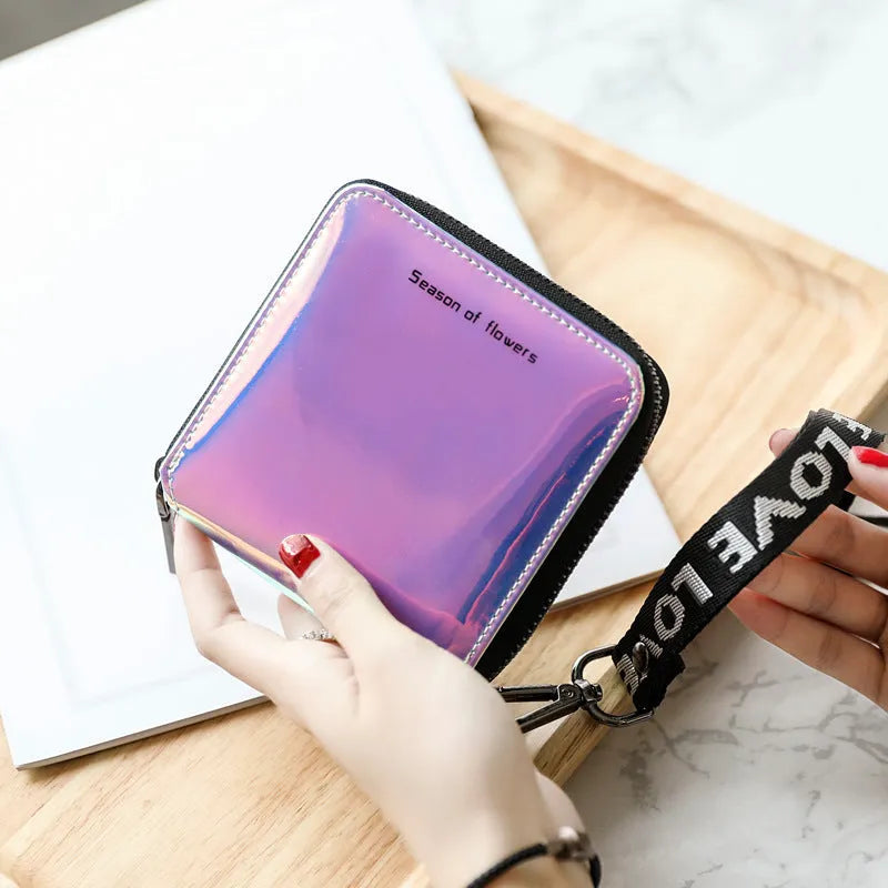 Women's short folding Korean style wallet in PU leather with compact 11cm dimensions