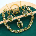 Women's rhinestone zircon jewellery set with snake bones chain necklace, earrings, and ring in olive green or red