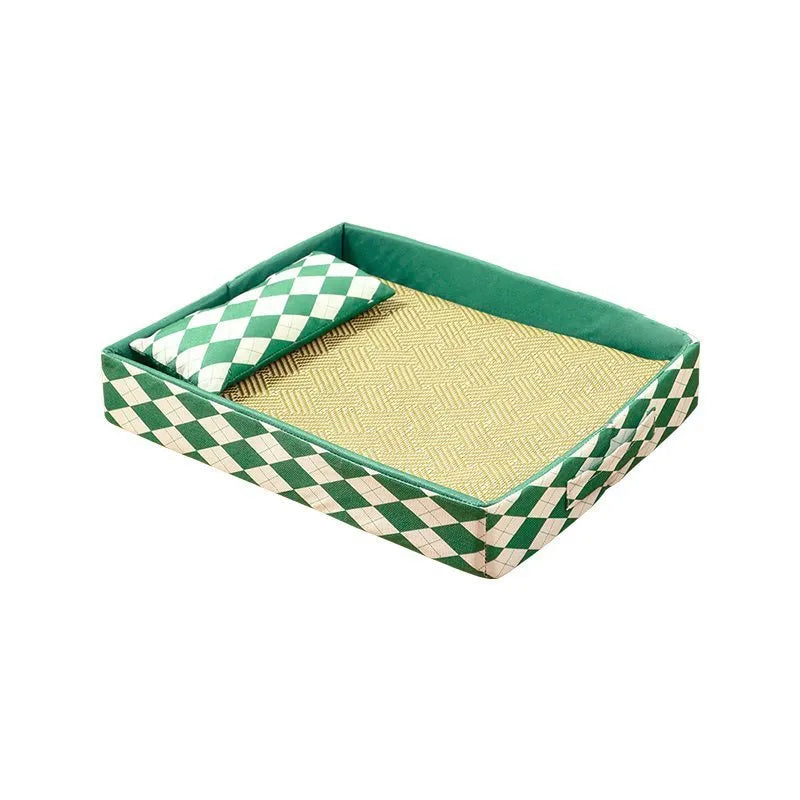 Blue rattan cat litter mat and bed in size L 70cm by 50cm