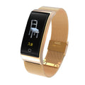 Fashion F4 smart bracelet with colour screen and tin alloy body in black, gold, and silver