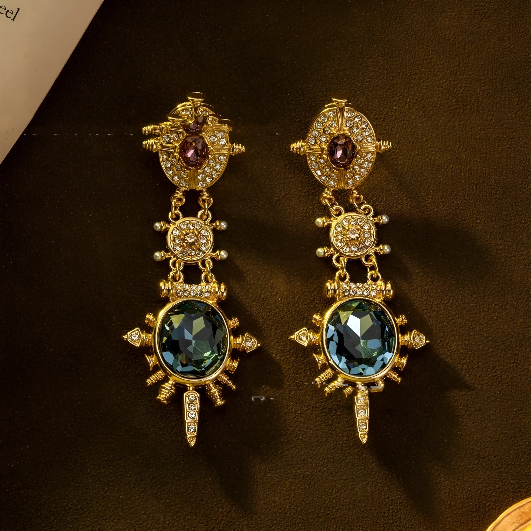 Gold geometric retro stud earrings with round shape and alloy construction