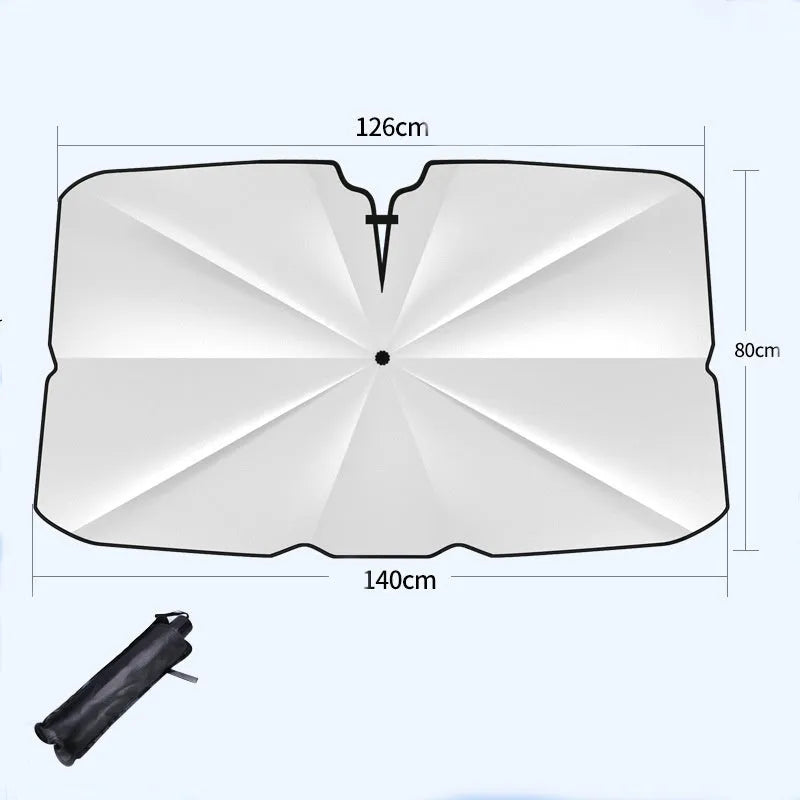 Silver reflective windshield sun shade umbrella with spring edge for car interior sun protection