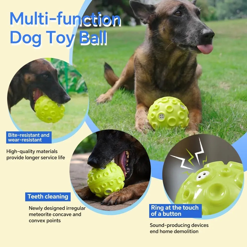 Durable natural rubber dog ball toy with magical squeaky sound for aggressive chewers in five colour options