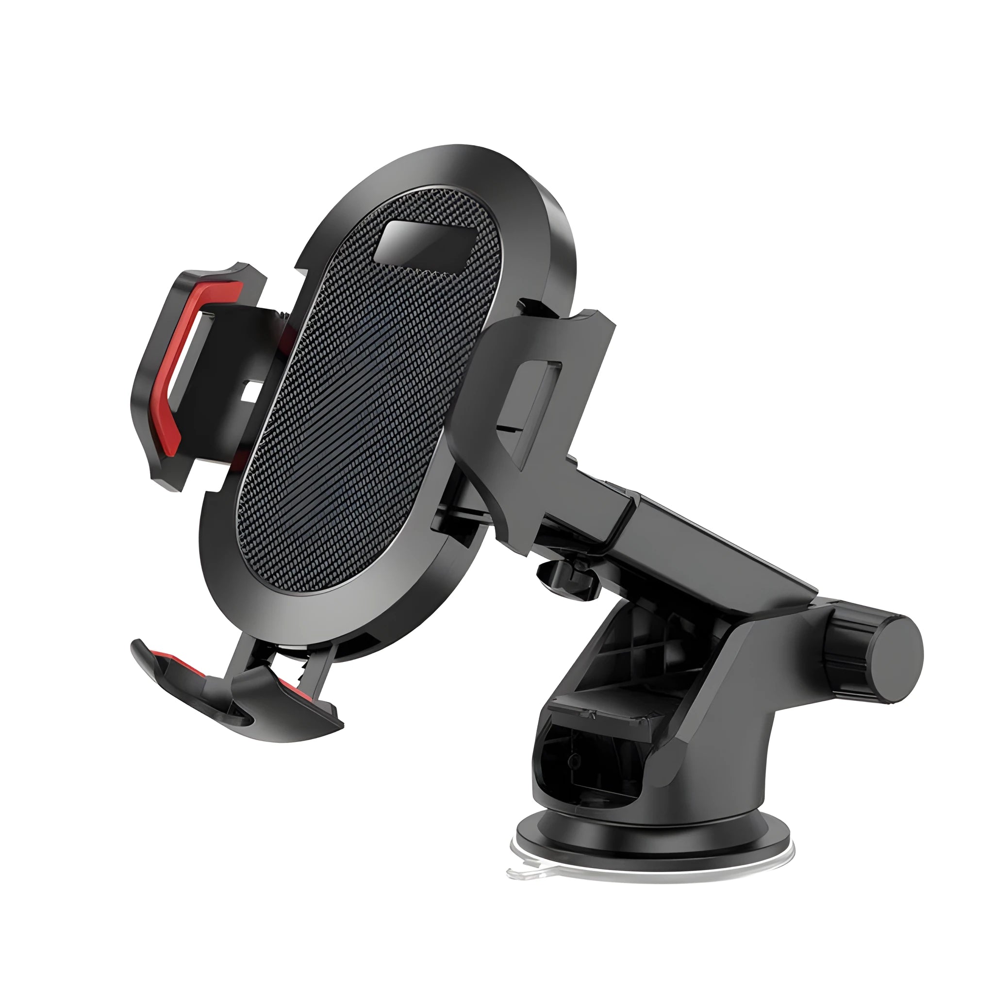 Black and grey auto-lock car phone holder mounted on a car air vent.
