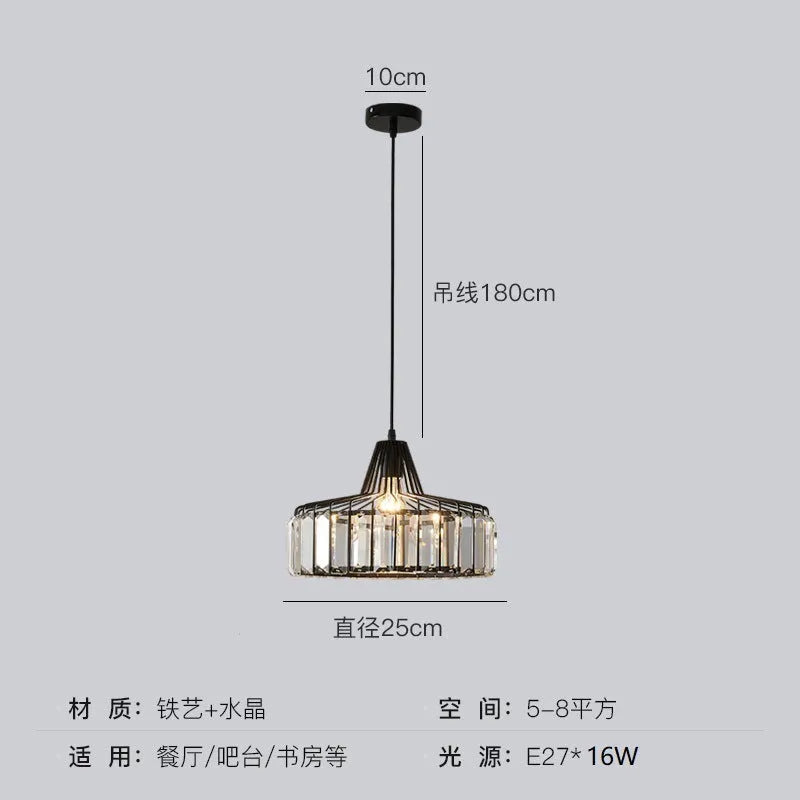 Modern light luxury style crystal chandelier ceiling lamp with LED light in black or gold finish.
