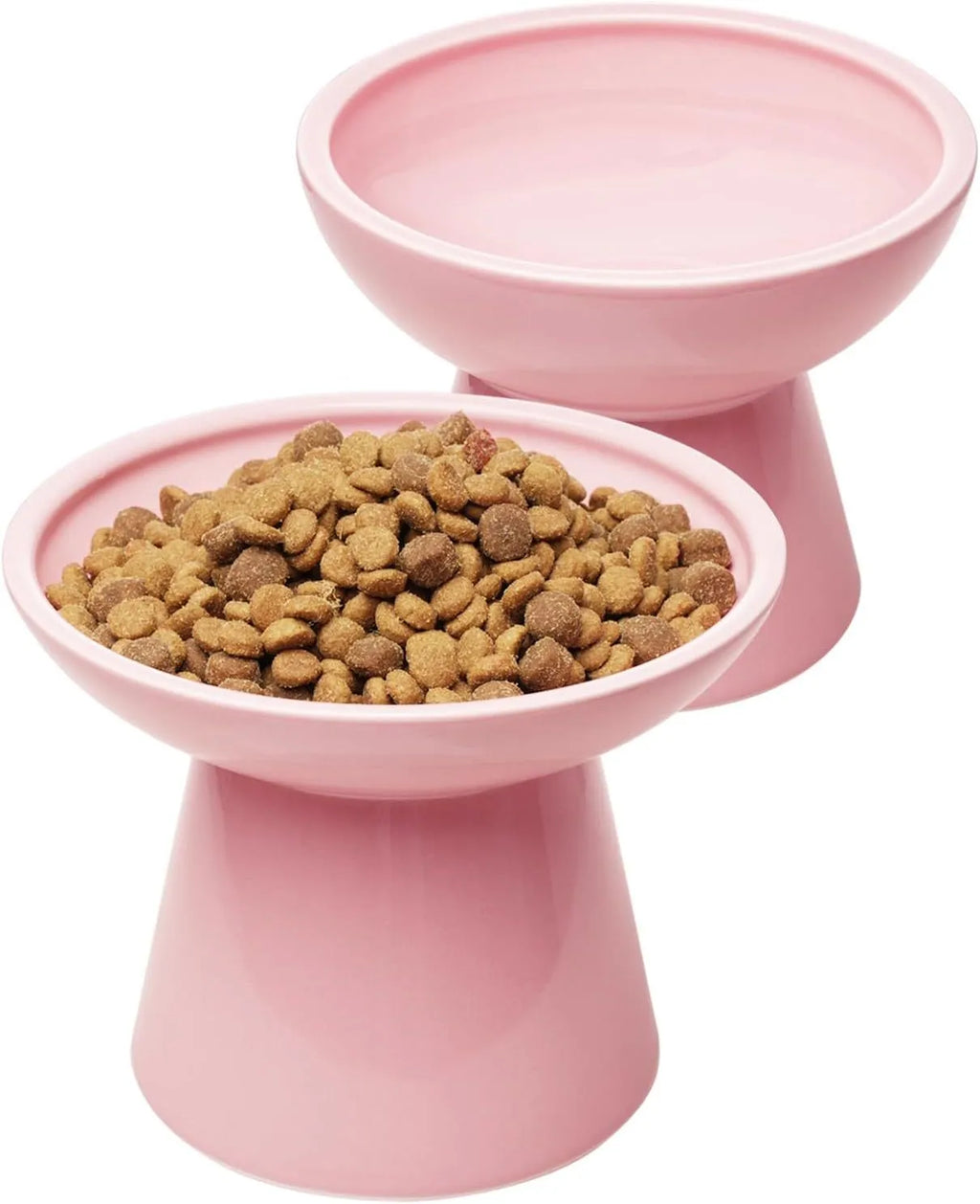 Ceramic elevated cat food bowl in blue with wide 16cm diameter and 12cm height