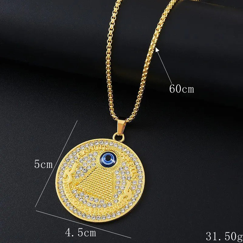 Gold tone geometric alloy necklace with inlaid zircon stone pendant
