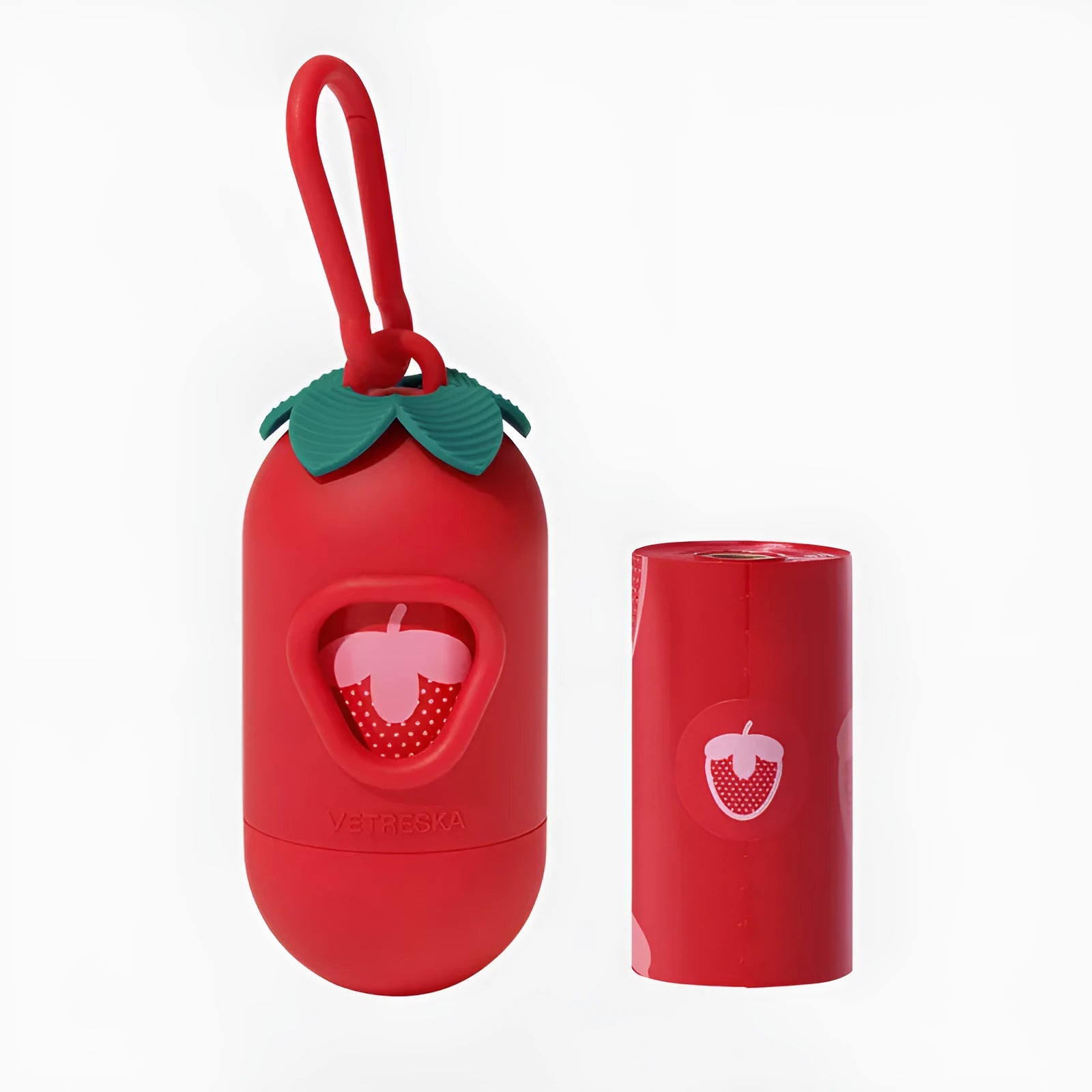 Portable dog poo bag dispenser capsule with scented inner roll in strawberry, orange or cherry blossom options