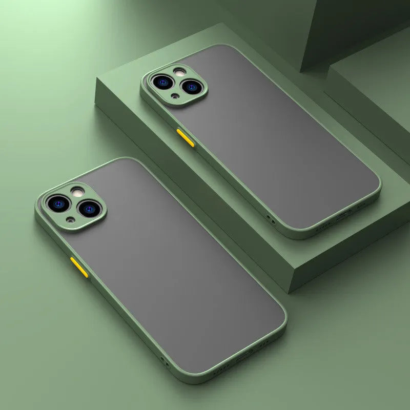 Frosted hard iPhone protective case with fine hole design, shown in dark night green.