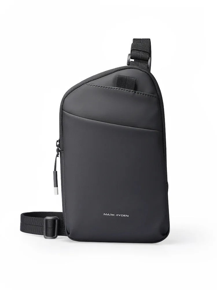 Men's black Oxford cloth crossbody bag with reinforced stitching and single-compartment design