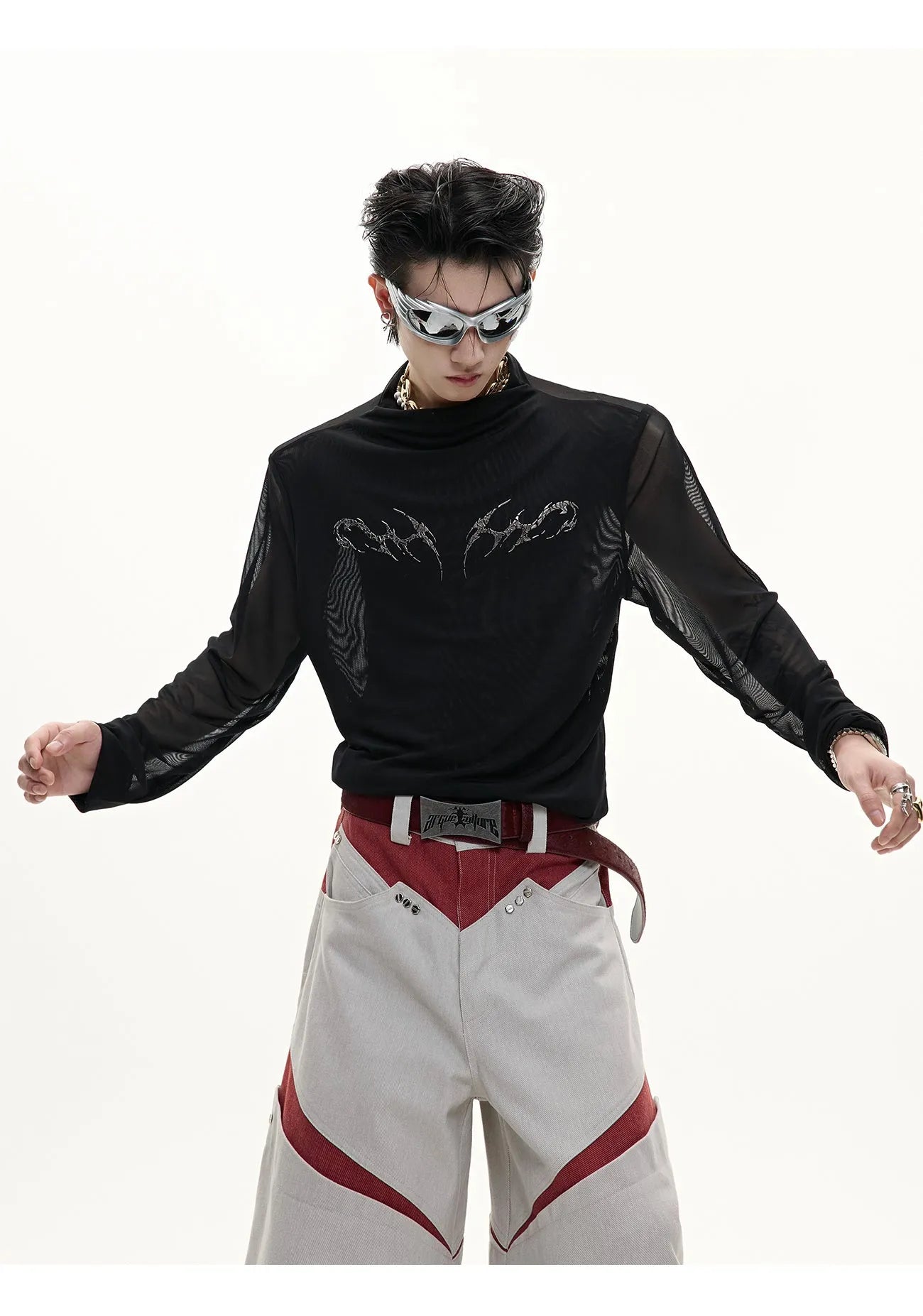 Men's slim fit ice-feel mesh shirt in black and white colours with long sleeves