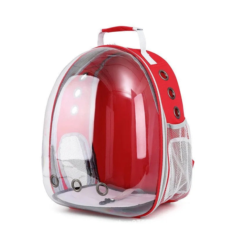 Astronaut style cat carrier bag in solid colour made from medium-hard PC plastic for pet transport.