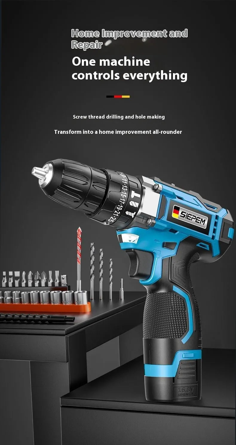 12V dual speed impact pistol drill and electric screwdriver set in plastic storage case