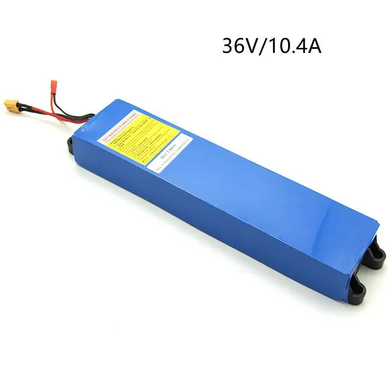 36V lithium battery pack for an electric scooter, showing capacity options of 6.6Ah, 7.8Ah, and 10.4Ah.