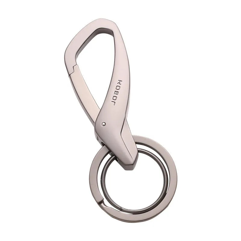 Zinc alloy double ring car key chain in black, chrome, or nickel colour, 8.3 x 3.5 cm