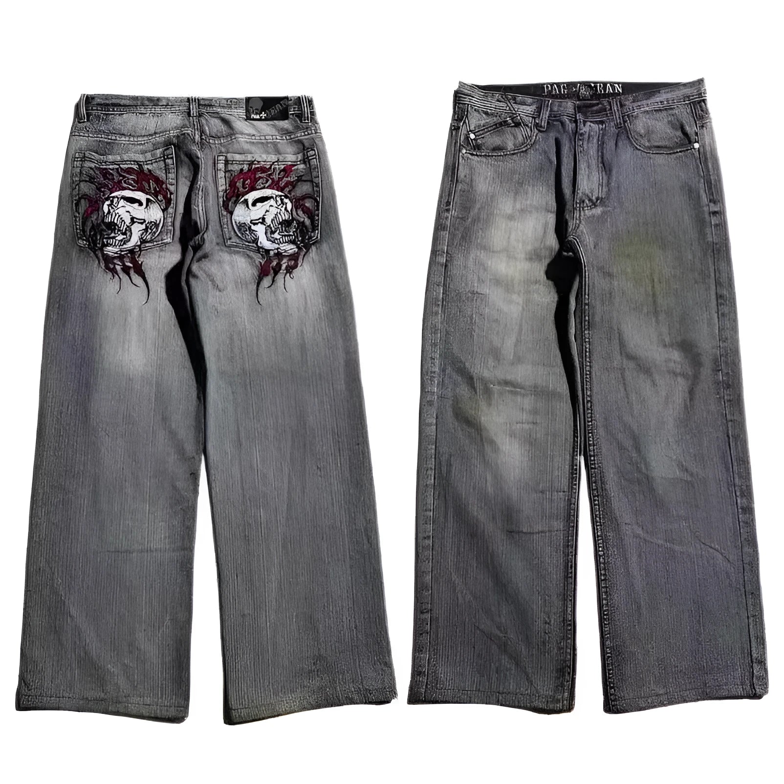 Men's washed-out grey wide-leg jeans with straight cut and mid-waist fit