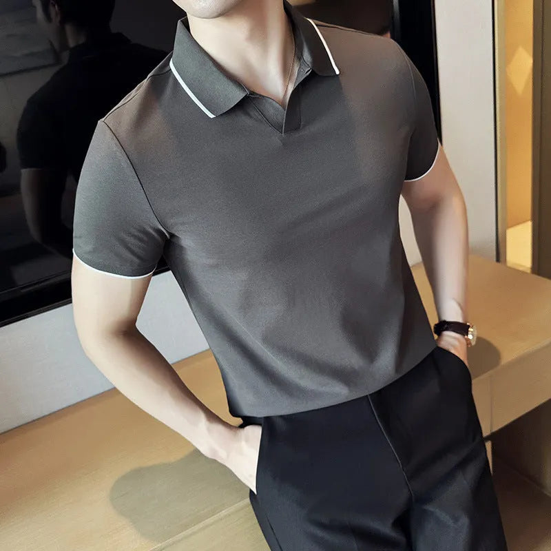 Mercerized cotton blend polo shirt with lapel collar in solid colour options