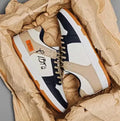 Men's simple lace-up casual sneakers in rainbow, white blue, or white rice colour options