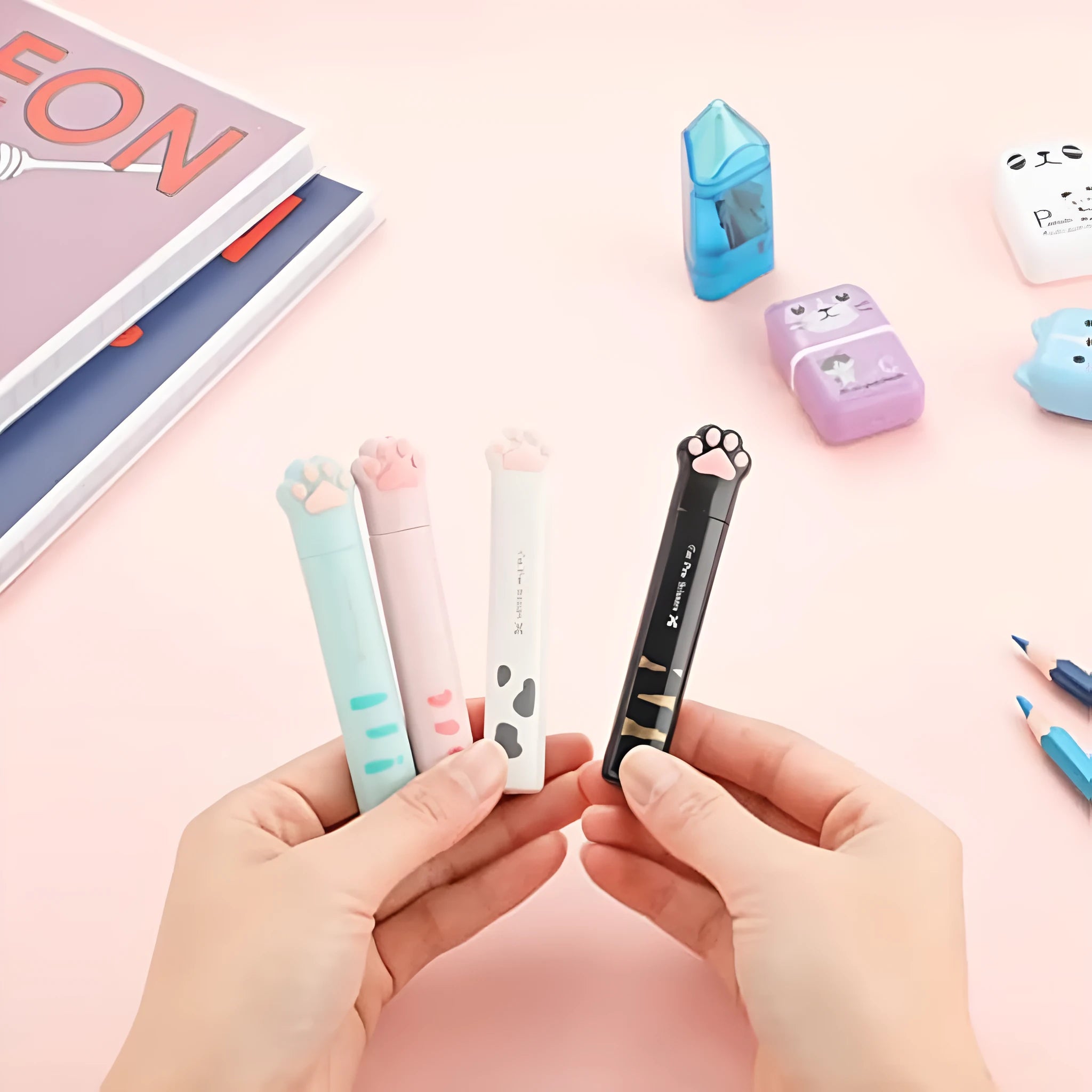 Cat paw folding safety scissors with stainless steel blades in four colour options